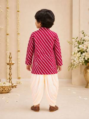 Boy's pink rayon striped thigh length kurta and dhoti set 3