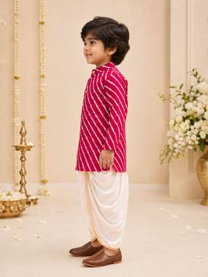 Boy's pink rayon striped thigh length kurta and dhoti set 4