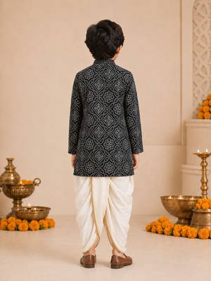 Boy's blue rayon bandhni thigh length kurta and dhoti set 5