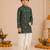 Boy's dark green rayon bandhni thigh length kurta and dhoti set