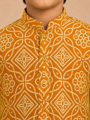 Boy's mustard rayon bandhni thigh length kurta and dhoti set 2