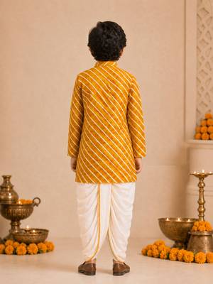 Boy's mustard rayon striped thigh length kurta and dhoti set 3