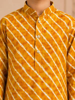 Boy's mustard rayon striped thigh length kurta and dhoti set 4