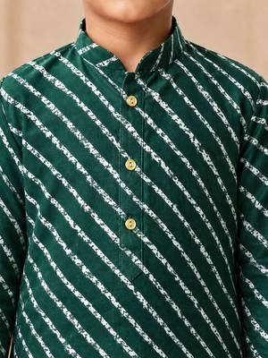 Boy's green rayon striped thigh length kurta and dhoti set 4