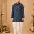 Boy's navy blue rayon striped thigh length kurta and dhoti set