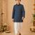 Boy's navy blue rayon striped thigh length kurta and dhoti set