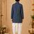 Boy's navy blue rayon striped thigh length kurta and dhoti set