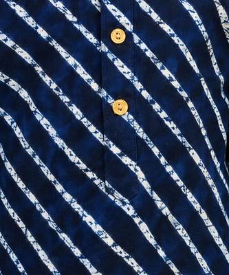 Boy's navy blue rayon striped thigh length kurta and dhoti set 4