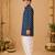 Boy's navy blue rayon striped thigh length kurta and dhoti set