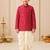 Boy's red rayon striped thigh length kurta and dhoti set