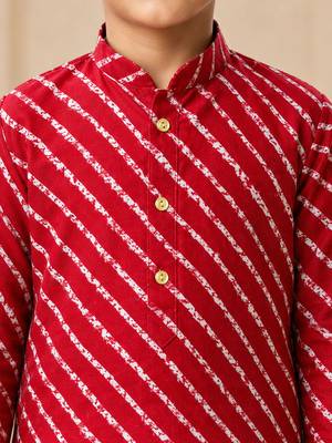 Boy's red rayon striped thigh length kurta and dhoti set 4