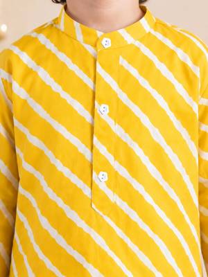 Boy's yellow cotton striped thigh length kurta and dhoti set 2