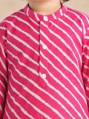 Boy's pink cotton striped thigh length kurta and dhoti set 2