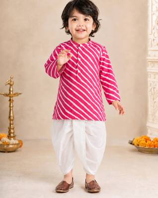 Boy's pink cotton striped thigh length kurta and dhoti set 3