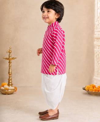 Boy's pink cotton striped thigh length kurta and dhoti set 4