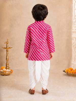 Boy's pink cotton striped thigh length kurta and dhoti set 5