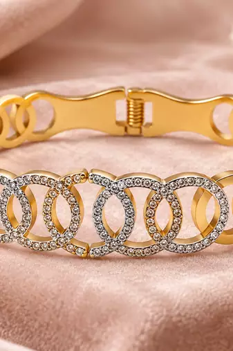 Gold-toned crystal studded circle link kada bracelet