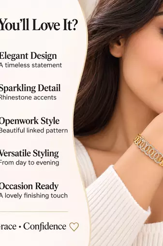 Gold-toned crystal studded circle link kada bracelet