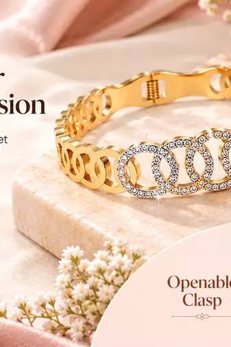 Gold-toned crystal studded circle link kada bracelet