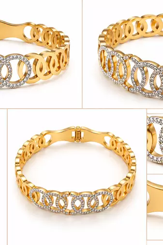 Gold-toned crystal studded circle link kada bracelet