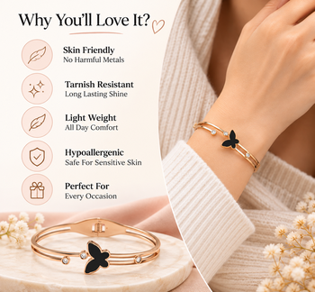 Rose gold butterfly bangle bracelet with black enamel & crystal 2