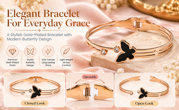 Rose gold butterfly bangle bracelet with black enamel & crystal 3