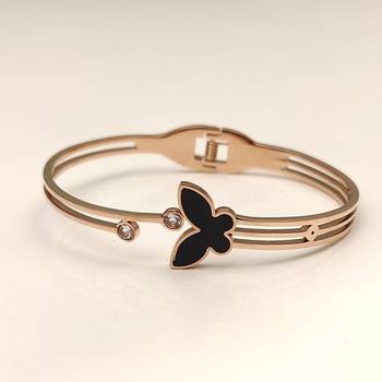 Rose gold butterfly bangle bracelet with black enamel & crystal 5