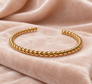 Gold twisted rope cuff bracelet for women, open bangle 1