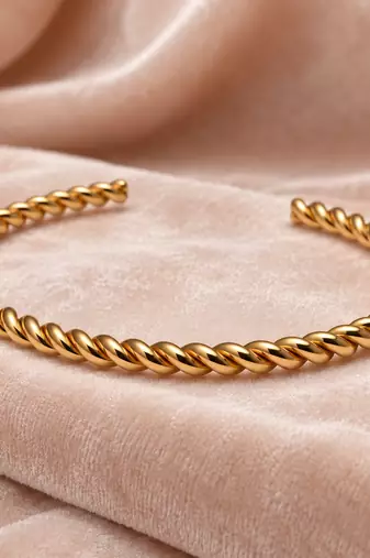 Gold twisted rope cuff bracelet for women, open bangle