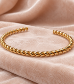Gold twisted rope cuff bracelet for women, open bangle