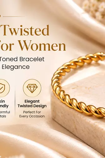Gold twisted rope cuff bracelet for women, open bangle