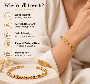 Gold twisted rope cuff bracelet for women, open bangle 3