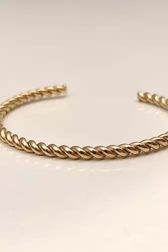 Gold twisted rope cuff bracelet for women, open bangle