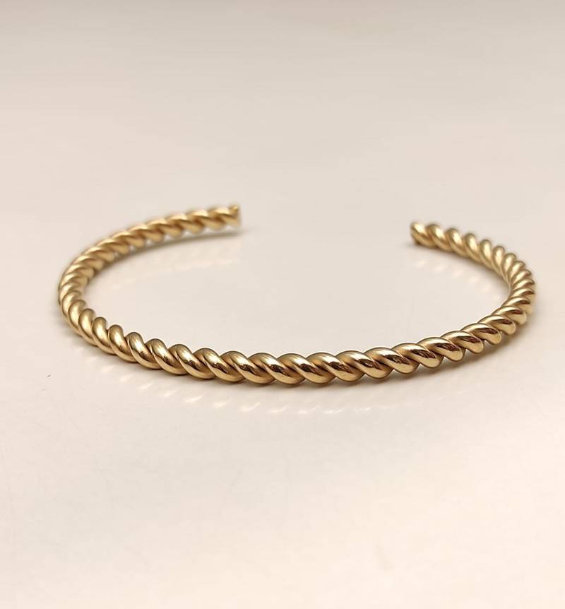 Gold twisted rope cuff bracelet for women, open bangle
