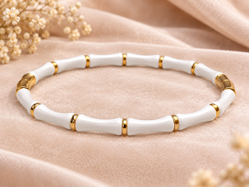 White & gold bamboo-style bracelet with magnetic clasp 1