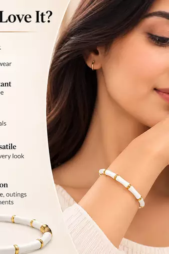 White & gold bamboo-style bracelet with magnetic clasp