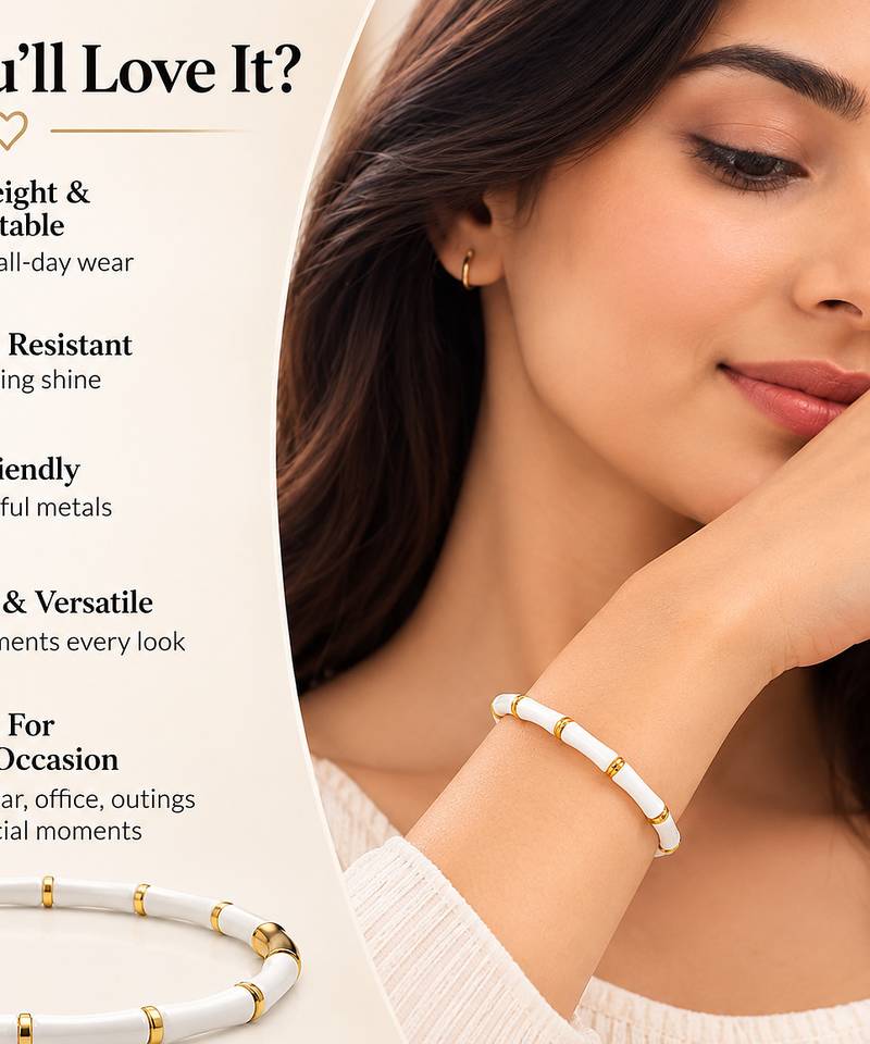 White & gold bamboo-style bracelet with magnetic clasp