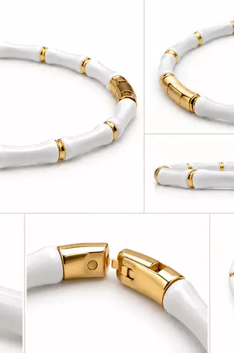 White & gold bamboo-style bracelet with magnetic clasp
