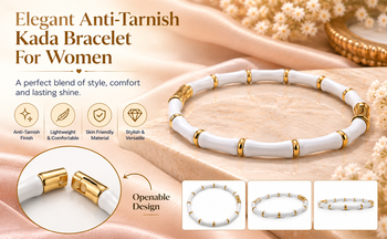 White & gold bamboo-style bracelet with magnetic clasp 4
