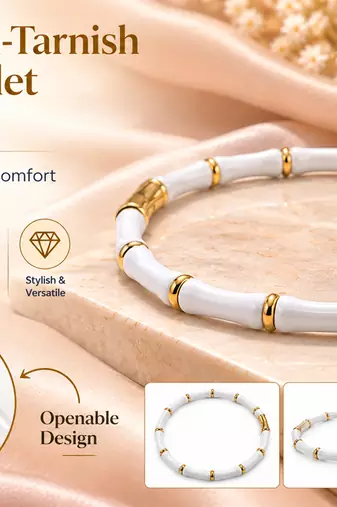 White & gold bamboo-style bracelet with magnetic clasp