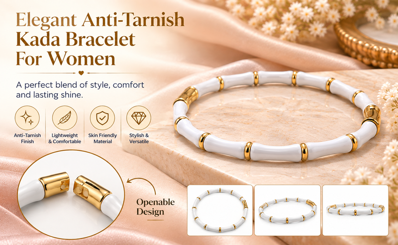 White & gold bamboo-style bracelet with magnetic clasp