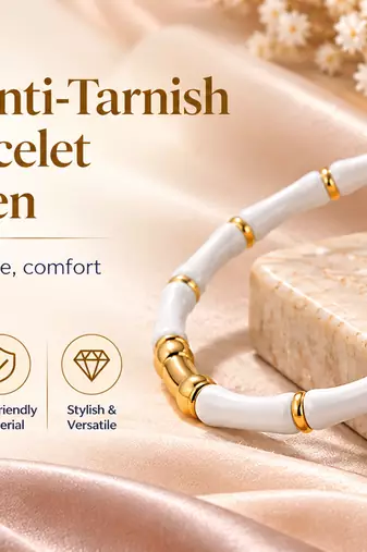 White & gold bamboo-style bracelet with magnetic clasp
