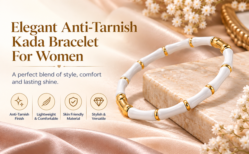 White & gold bamboo-style bracelet with magnetic clasp