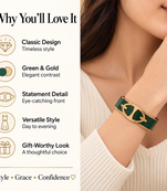 Green leather cuff bracelet with gold-tone anchor motif