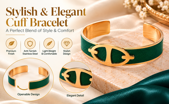 Green leather cuff bracelet with gold-tone anchor motif 2