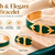 Green leather cuff bracelet with gold-tone anchor motif