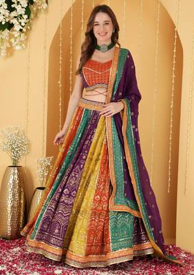 Multicoloured Zari And Sequins Embroidered Georgette Lehenga Set 5