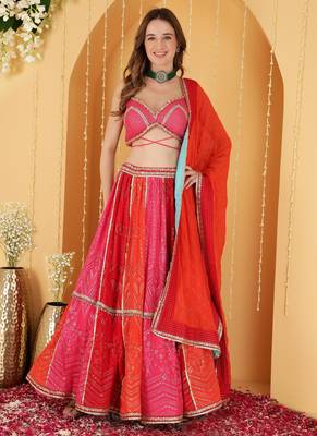 Multicoloured Zari And Sequins Embroidered Georgette Lehenga Set 5