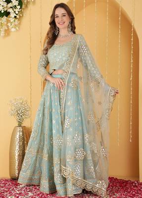 Light Teal Gota Patti Work Georgette Lehenga Set 5