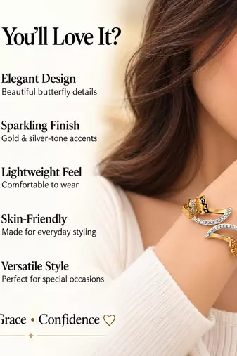 Gold-tone butterfly bangle bracelet with crystal embellishments